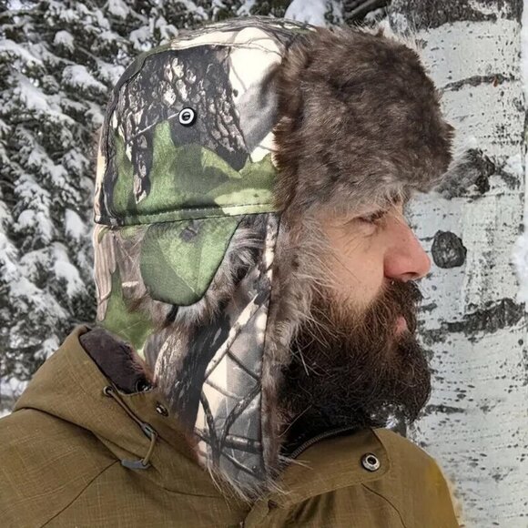 Aviator Camo Trapper Hat Cap Ushanka Russian Cossack Faux Fur Real Tree Winter - Picture 6 of 8